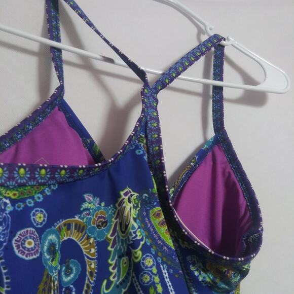 ATHLETA Offshore Racerback Tankini Top Paisley Blue Swim Size Small - Picture 7 of 9